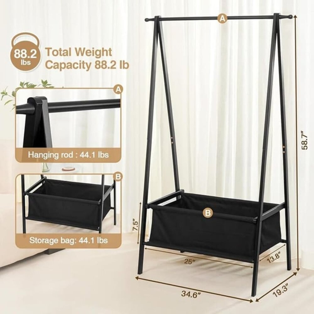 Bamboo Clothes Rack with Storage Box, Garment Rack Clothing Racks - Picture 5 of 7